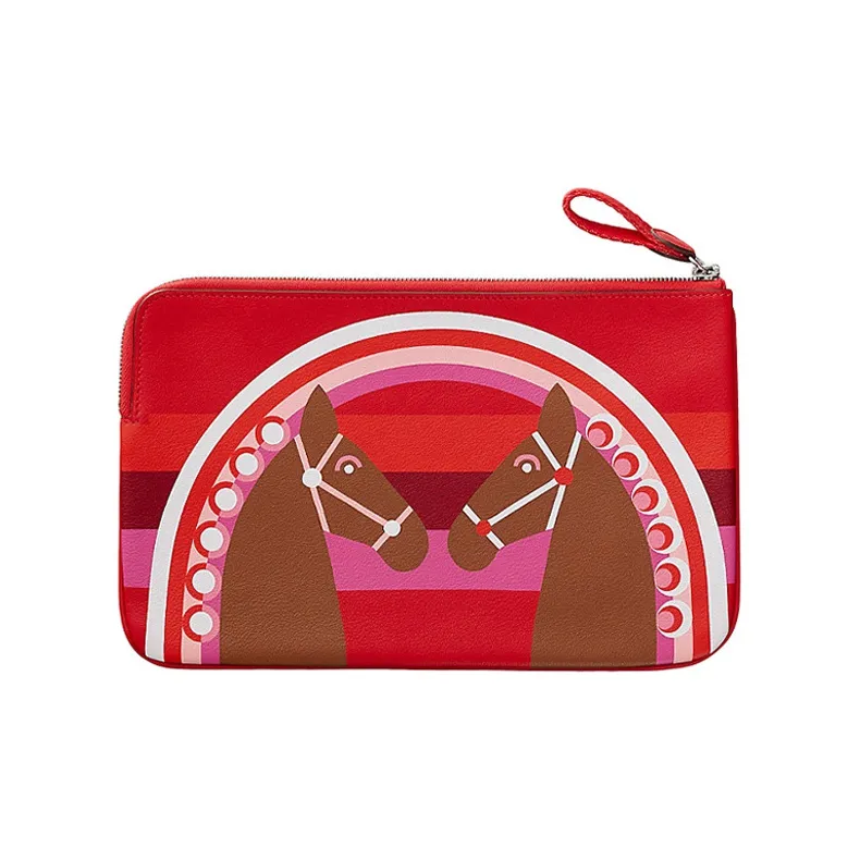 HERMES Cow Leather Clutch Women's Heart Red/Chestnut/Heart Red-1