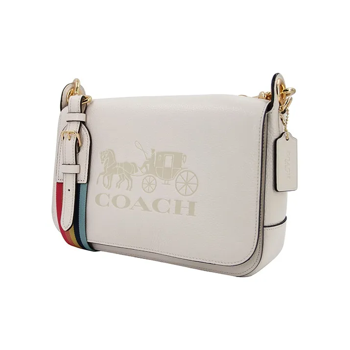 COACH Jes Leather One Shoulder Crossbody Messenger Bag Medium Size Women's White-2