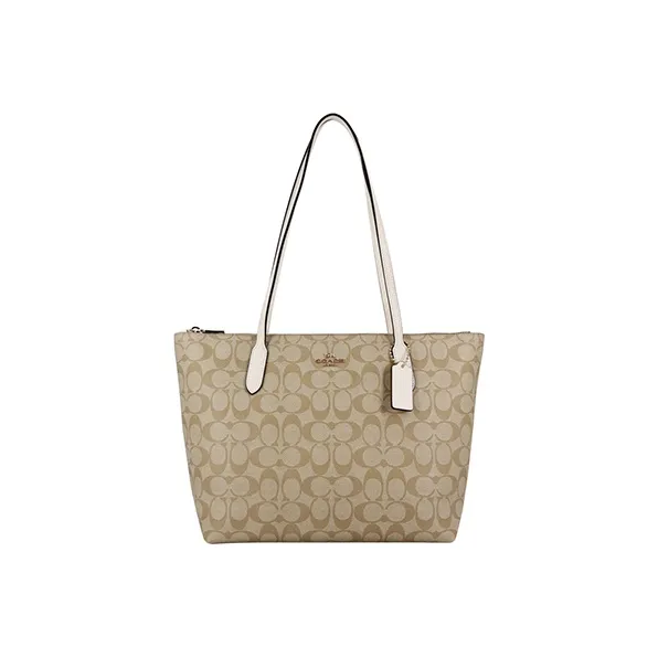 COACH Tote 30 Monogram Tote Shoulder Bag Women's Khaki White-0