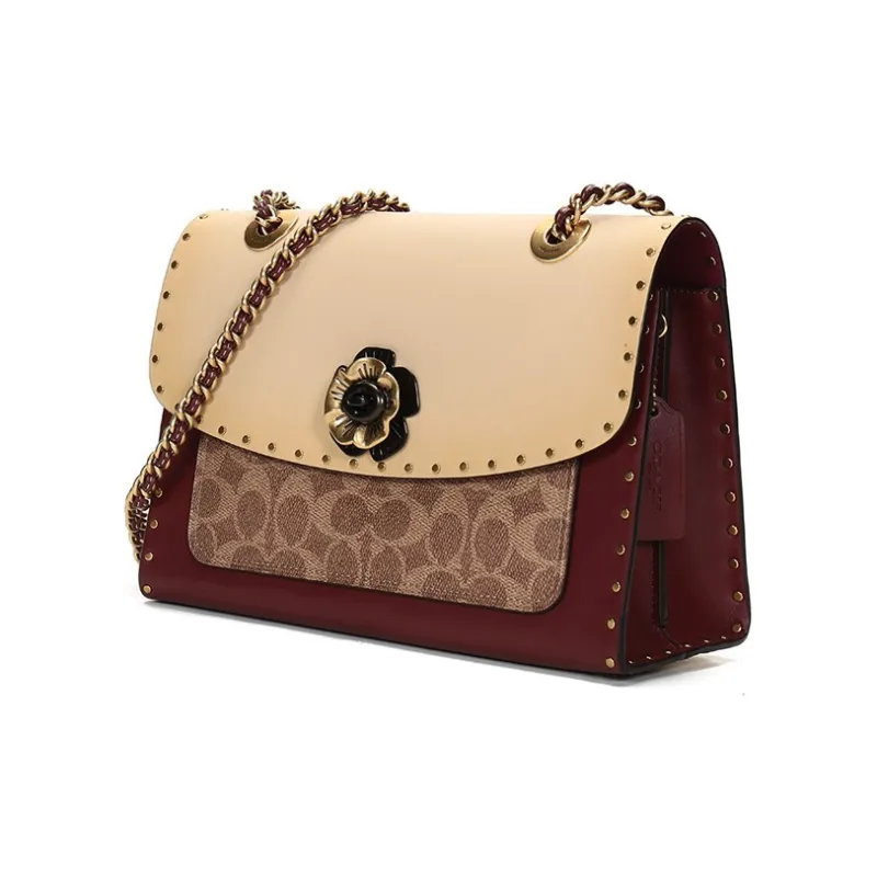 COACH Parker Canvas With Leather Crossbody Bag, Shoulder Bag Women's Beige-1