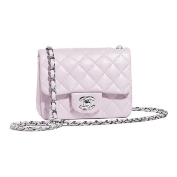 CHANEL Sheepskin Mini Square Flap Bag Flap Bag Chain Bag Shoulder Bag Women's Light Purple