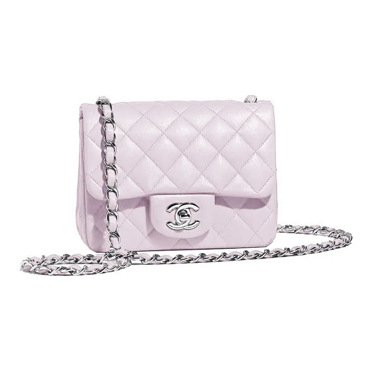 CHANEL Sheepskin Mini Square Flap Bag Flap Bag Chain Bag Shoulder Bag Women's Light Purple-0