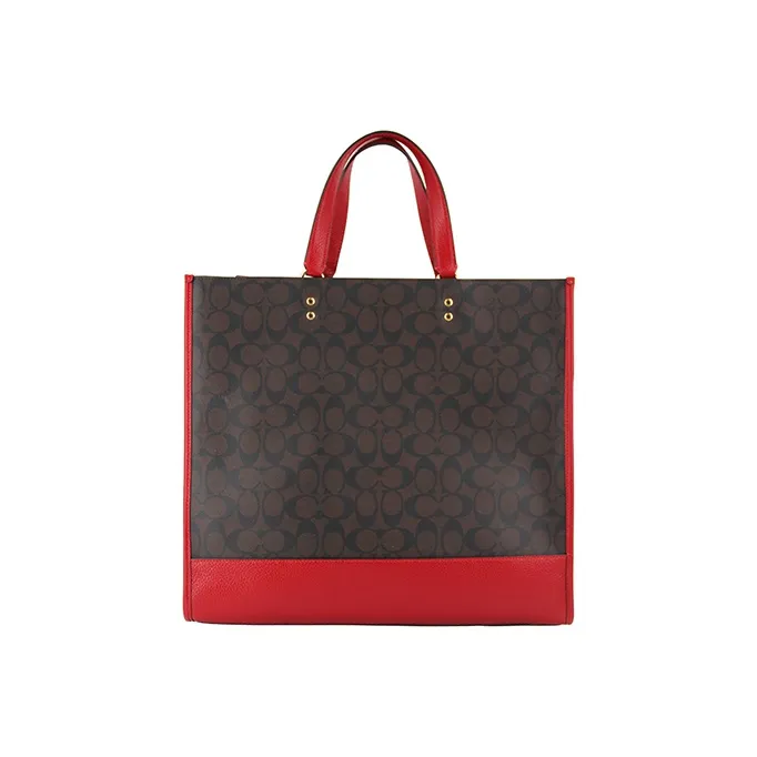 COACH Dempsey PVC Tote Large Size Women's Dark Brown-1