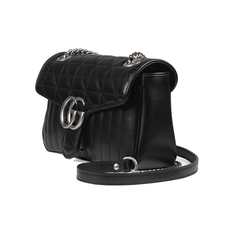 GUCCI Marmont Leather Shoulder Bag Crossbody Bag Small Size Women's Black-1