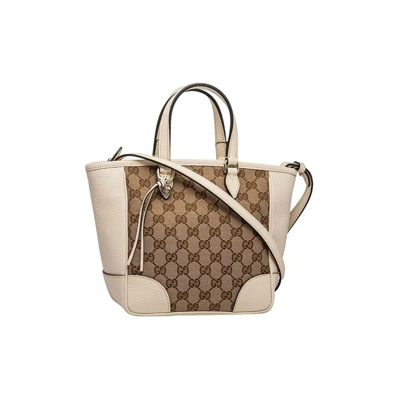 GUCCI Canvas With Leather Tote Shoulder Bag Crossbody Bag Handbag Small Size Women's Ebony/White-1