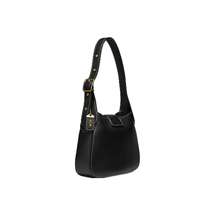 COACH Courier Tanned Leather Shoulder Bag Women's Black-1