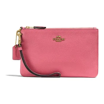 COACH Wristlet Leather Clutch Coin Purse Mahjong Bag Wrist Bag Small Size Women's Rose Red
