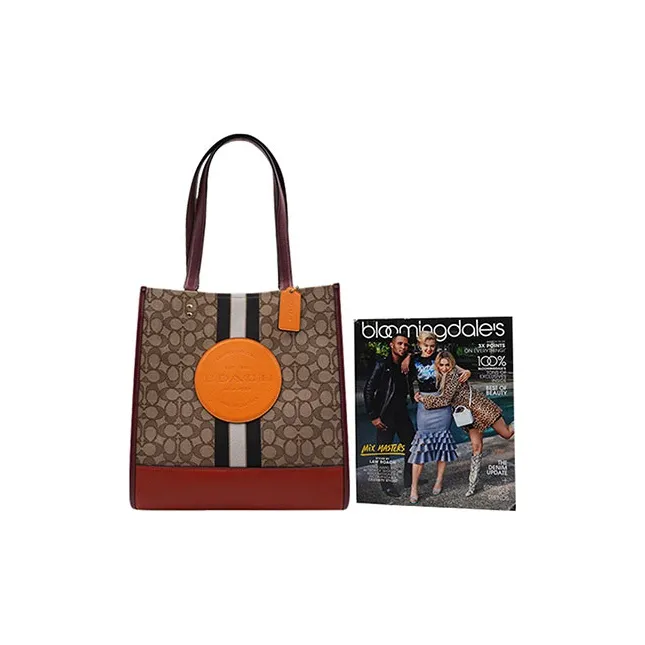 COACH Dempsey Leather Tote Bag, Shopping Bag, Shoulder Bag Large Size Women's Red Orange & Brown-3