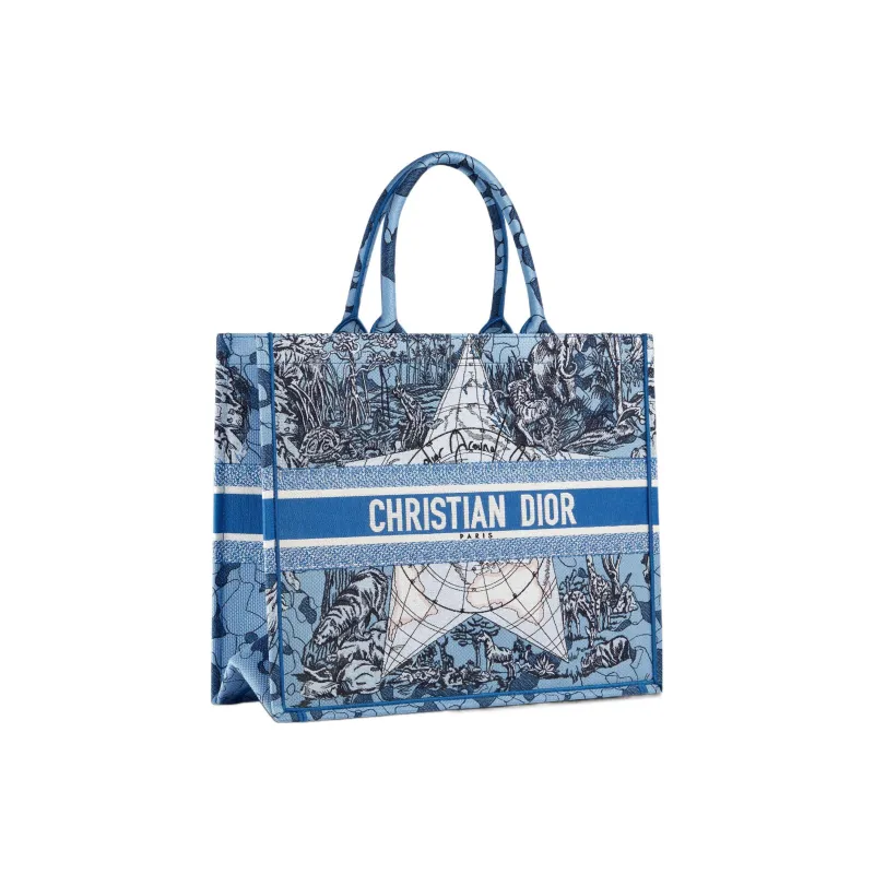 DIOR BookTote Embroidery One Shoulder Handbags Large Size Women's Klein Blue-1