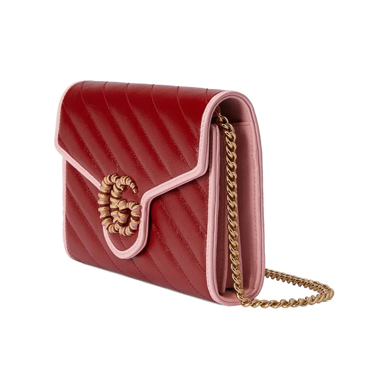 GUCCI Marmont Leather One Shoulder Handbag Crossbody Bag Mini Women's Red Pink-1