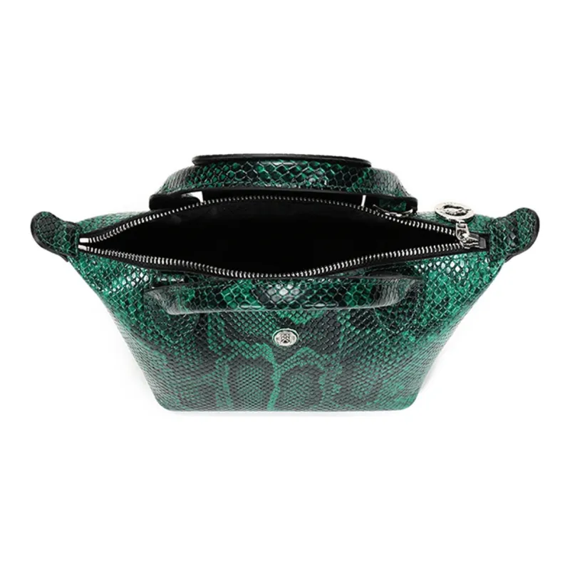 LONGCHAMP Le Pliage Cuir Cow Leather Dumpling Bag, One Shoulder Handbag Mini Women's Green Multicolor-5