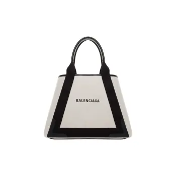 Balenciaga Navy Cow Leather, Cotton, Canvas Bag, Handbag, Shoulder Bag Medium Size Women's Black/Beige