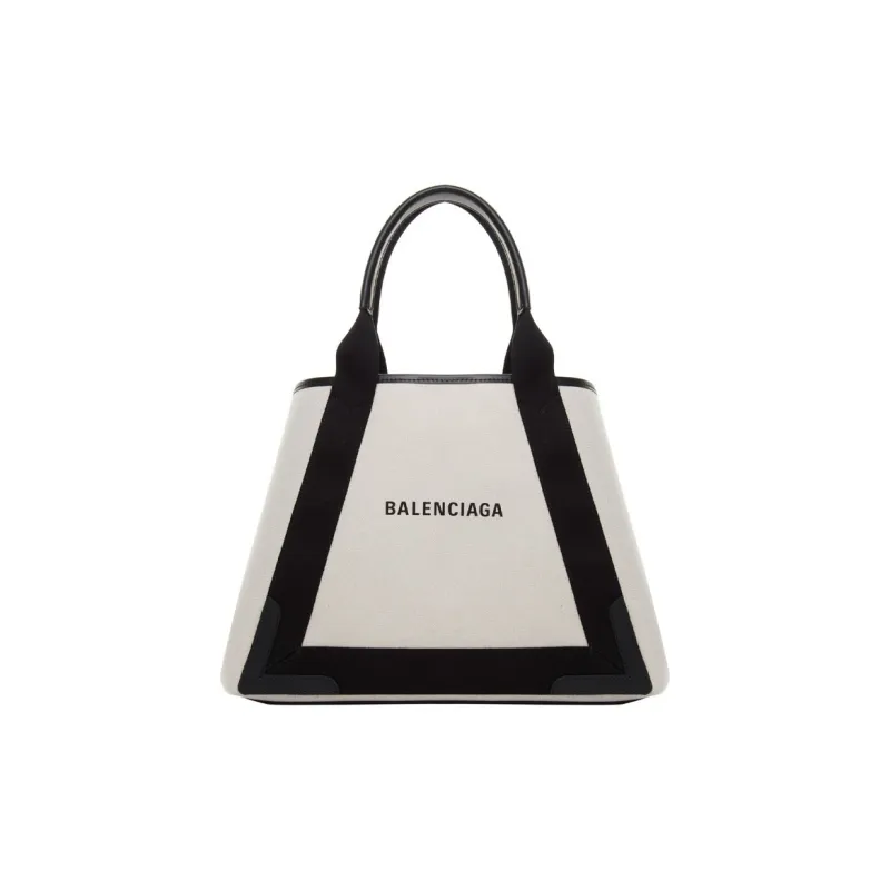 Balenciaga Navy Cow Leather, Cotton, Canvas Bag, Handbag, Shoulder Bag Medium Size Women's Black/Beige-0
