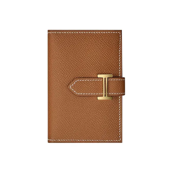 HERMES Bearn Epsom Calfskin Card Holders Coin Purses Wallets Regular Women's Gold Brown-0