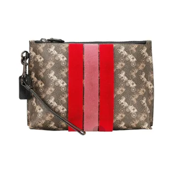 COACH Women's Charlie 23 Horse And Carriage Monogram Clutch Khaki