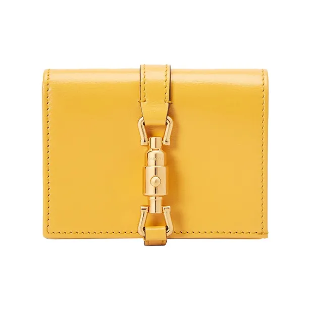GUCCI Jackie 1961 Leather Clutch Wallet, Card Holder Small Size Women's Yellow-0