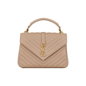 SAINT LAURENT College Quilting Leather Shoulder Bag Crossbody Bag Handbag Medium Size Women's Dark Beige