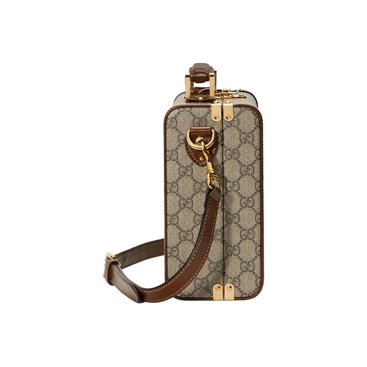GUCCI Canvas With Leather Makeup Case, Portable Crossbody Bag, Shoulder Bag Unisex Brown-2