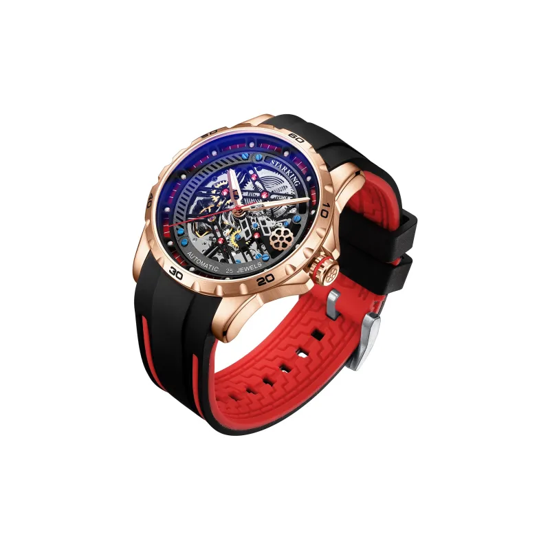 STARKING Automatic Mechanical Movement Rubber Strap Watch Men's Watches Black Dial-1