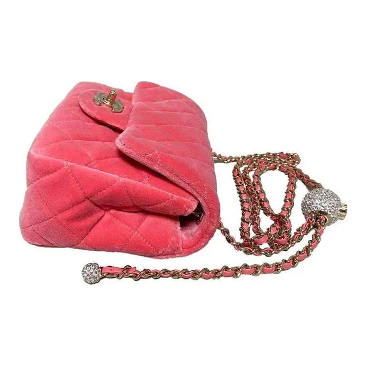 CHANEL Classic Flap CF Velour Mini Square Flap Bag, Shoulder Bag, Crossbody Bag Women's Coral Pink-2