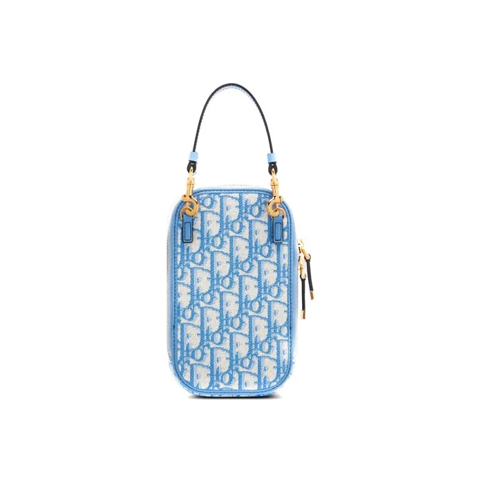 DIOR Leather Chain Crossbody Bag, One Shoulder Handbag, Cell Phone Pouch Women's Cornflower Blue-3