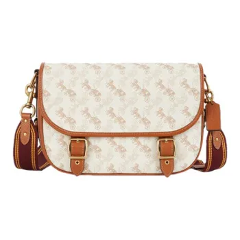 COACH Field Artificial Leather Messenger Bag, Shoulder Bag, Crossbody Bag Large Size Women's Amber & White