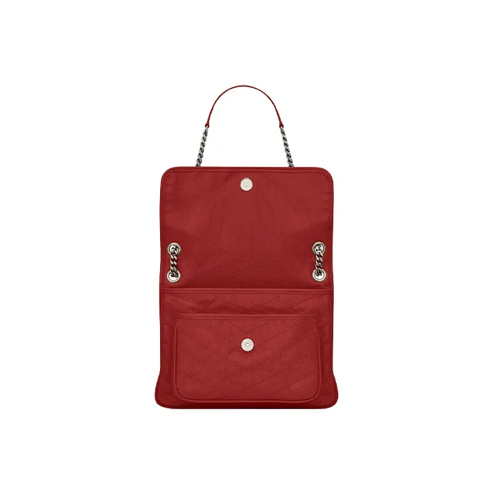 SAINT LAURENT Niki Leather Hobo Bag Crossbody Bag One Shoulder Bag Medium Size Women's Red-2