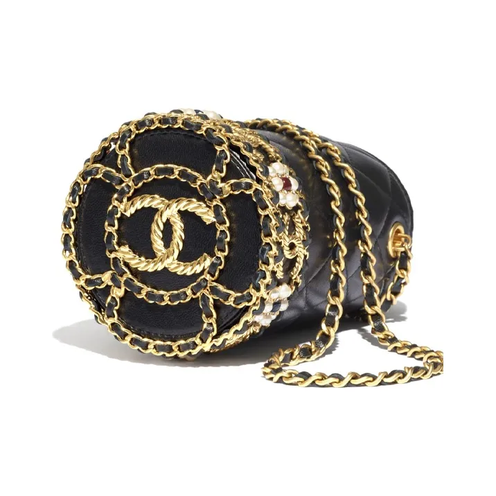CHANEL Sheepskin Bucket Bag, Lipstick Bag, Coin Purse, Shoulder Bag, Crossbody Bag Women's Black-2