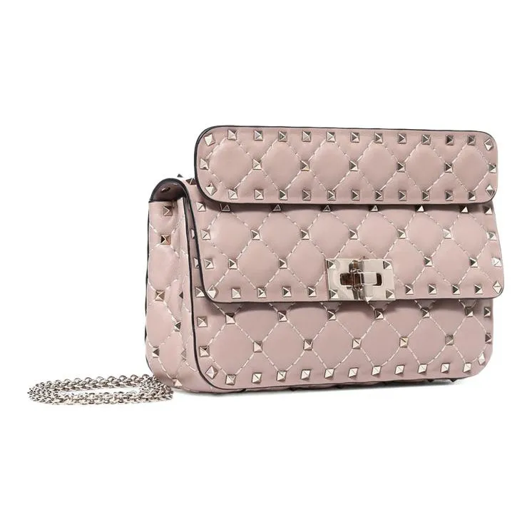Valentino ROCKSTUD SPIKE Leather Handbag Small Size Women's Pink-1