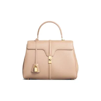 CELINE 16 Cow Leather Handbag Women's Beige