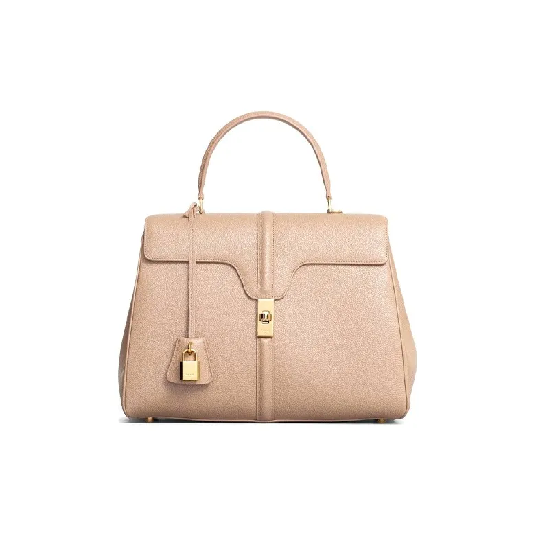 CELINE 16 Cow Leather Handbag Women's Beige-0