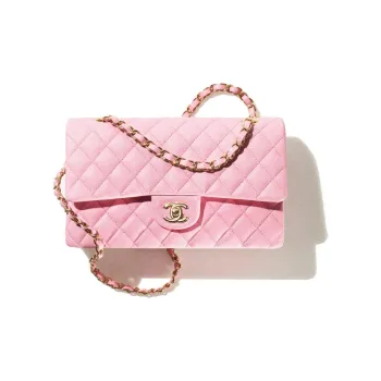 CHANEL 22SS Spring And Summer Classic Flap CF Embossed Shiny Calfskin Shoulder Bag Crossbody Bag Women's Pink