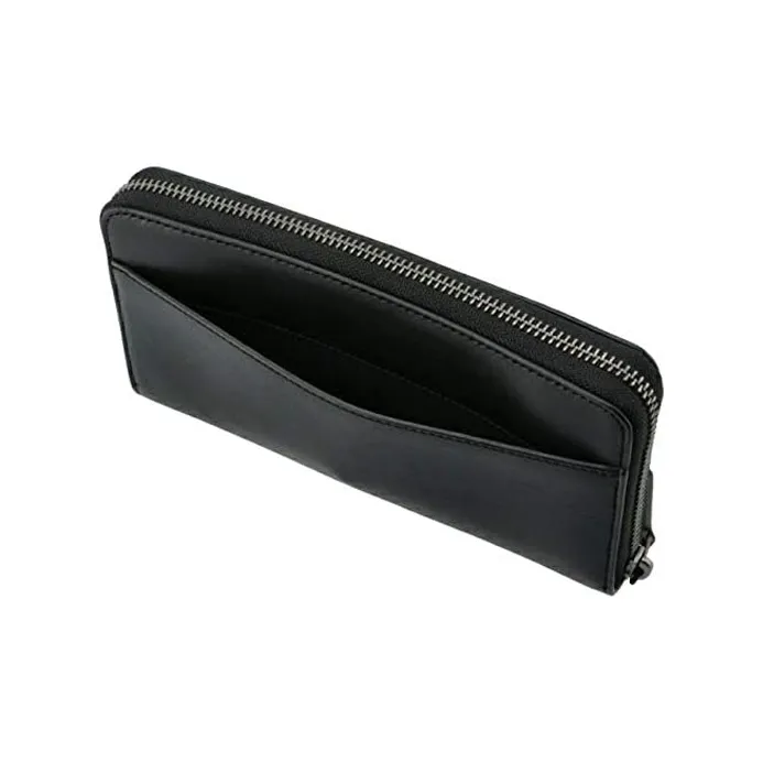 COACH Accordion Wallet Calfskin Trunk Bag Clutch Wallet Card Holder Medium Size Men's Black-2
