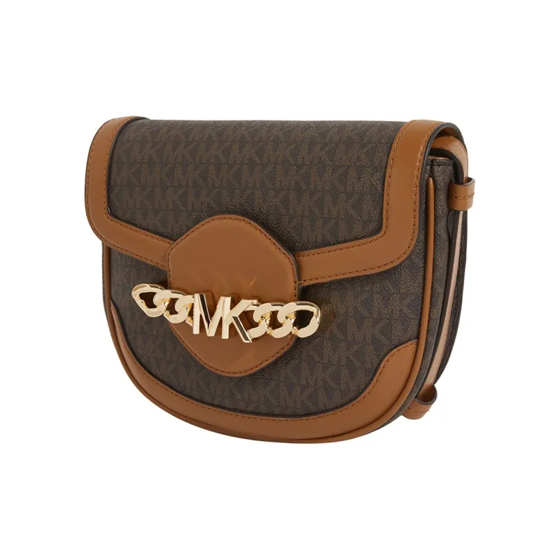 MICHAEL KORS Hally PVC Saddle Bag, Crossbody Bag, Shoulder Bag Women's Dark Brown/Acorn Brown-1