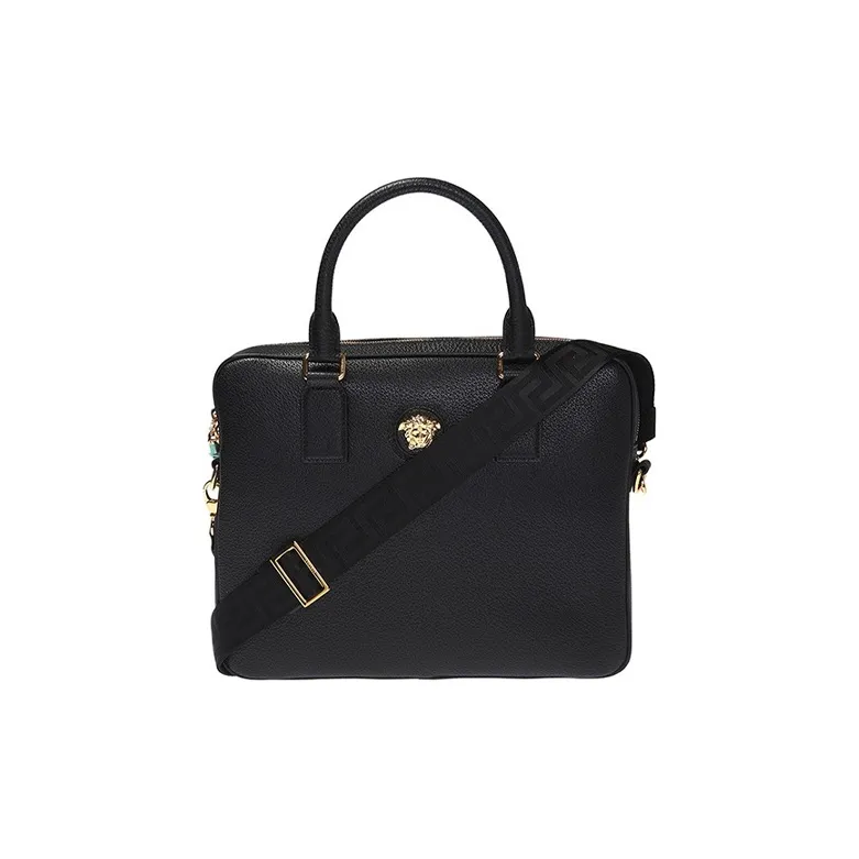 VERSACE VERSACE Leather Handbag Briefcase Shoulder Bag Men's Black-0