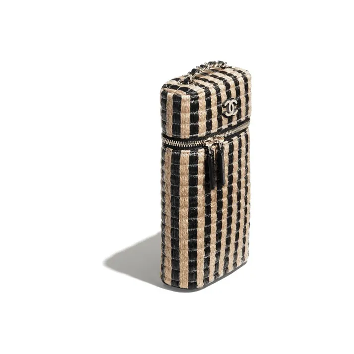 CHANEL Fiber & Yellow Jute Thread & Metal Chain Cell Phone Pouch Women's Black/Beige-2