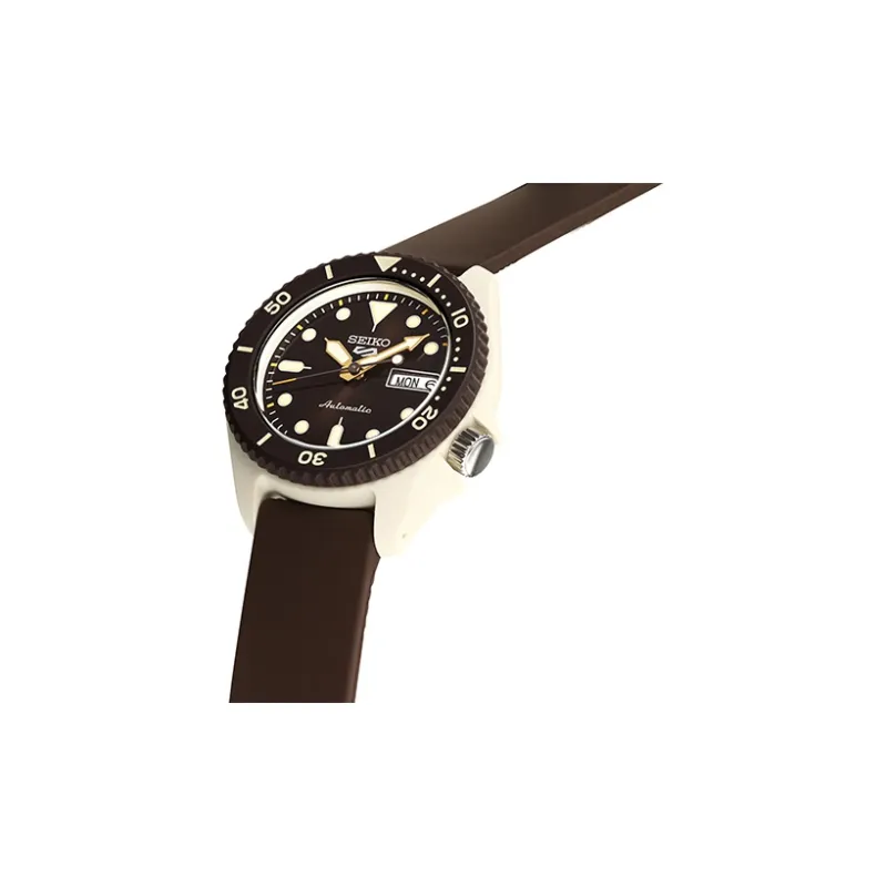 SEIKO New Precision Size 5 Collection Mechanical Movement Silicone Strap Watch 39mm Unisex Coffee Watch Dial SRPG77K1-1