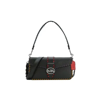 COACH Georgie Leather Shoulder Bag Medium Size Women's Black