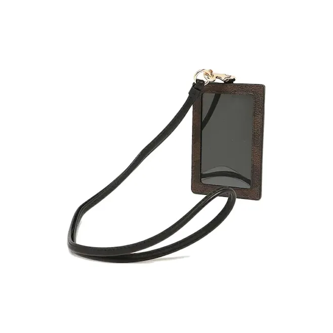 COACH Lanyard Coated Canvas Leather Card Holder Women's Black Brown-1