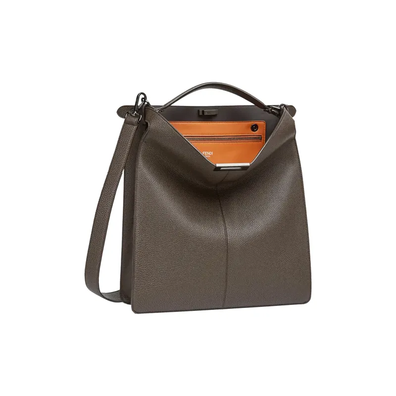 FENDI Peekaboo ISeeU Roman Nappa Leather Tote Shoulder Bag Crossbody Bag Handbag Men's Dark Brown-3