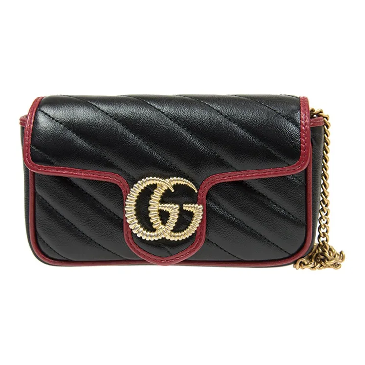 GUCCI Marmont Sheepskin Shoulder Bag Crossbody Bag Extra Mini Women's Black/Red-0