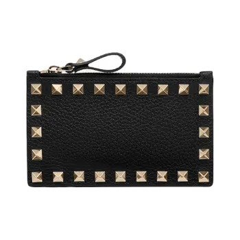 Valentino Leather Card Clip Zero Wallet Card Holder Women's Black