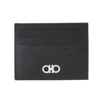 FERRAGAMO Cow Leather Card Holder Card Holder Men's Black/Red