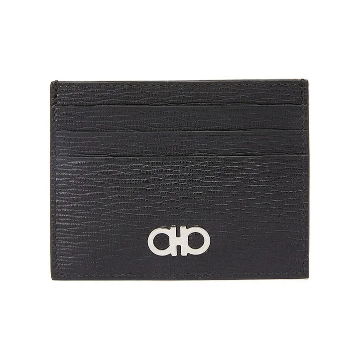 FERRAGAMO Cow Leather Card Holder Card Holder Men's Black/Red-0