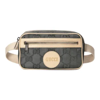 GUCCI Nylon With Leather Sling Bag Fanny Pack Unisex Dark Gray