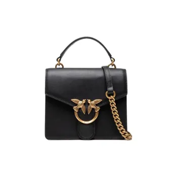 PINKO SIMPLY Leather Crossbody Bag Mini Women's Black/Black Gold