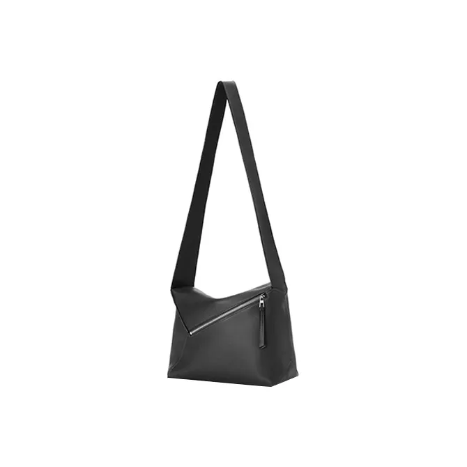 LOEWE Puzzle Smooth Calf Leather Hobo Bag Shoulder Bag Crossbody Bag Sling Bag Men's Black-4