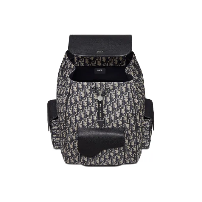 DIOR Saddle Fabric With Cow Leather Backpack Men's Beige/Black-3