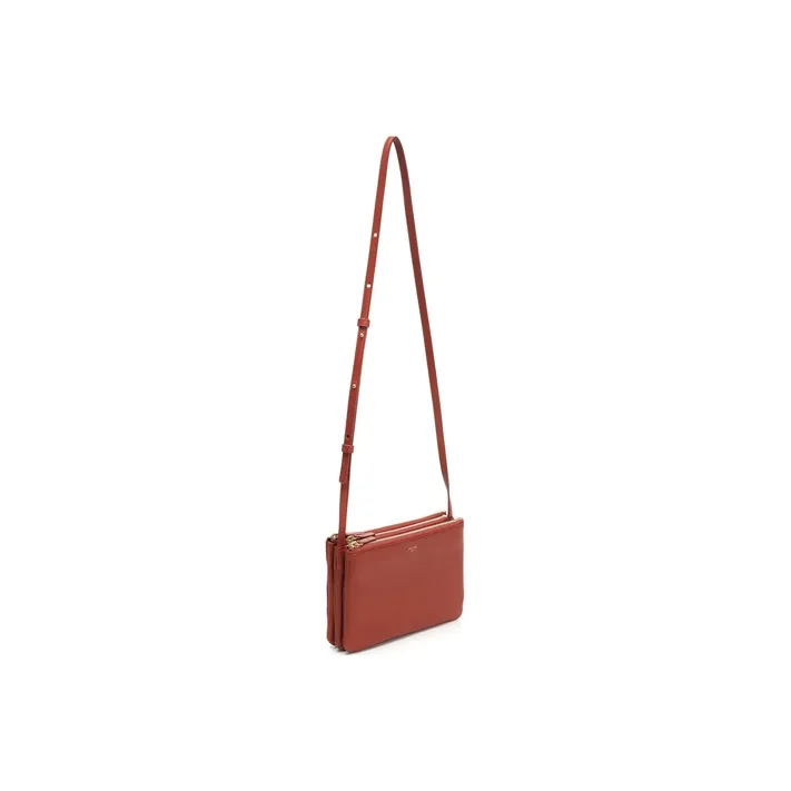CELINE Trio Leather Shoulder Bag Women's Red-2