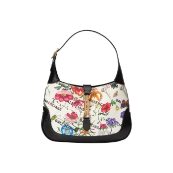 GUCCI Jackie 1961 Canvas With Leather Trim Crescent Shoulder Bag Shoulder Bag Small Size Women's Black Pink Multicolor